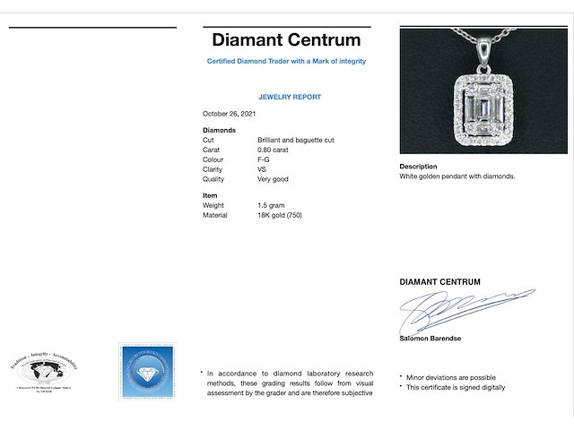 Witgouden hanger met diamanten en emerald shape - afbeelding 3 van  8