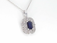 Witgouden hanger met diamanten en saffier, excl. ketting - afbeelding 1 van  9