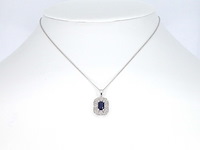 Witgouden hanger met diamanten en saffier, excl. ketting - afbeelding 2 van  9