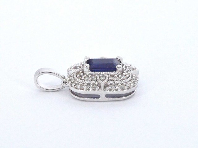 Witgouden hanger met diamanten en saffier, excl. ketting - afbeelding 6 van  9