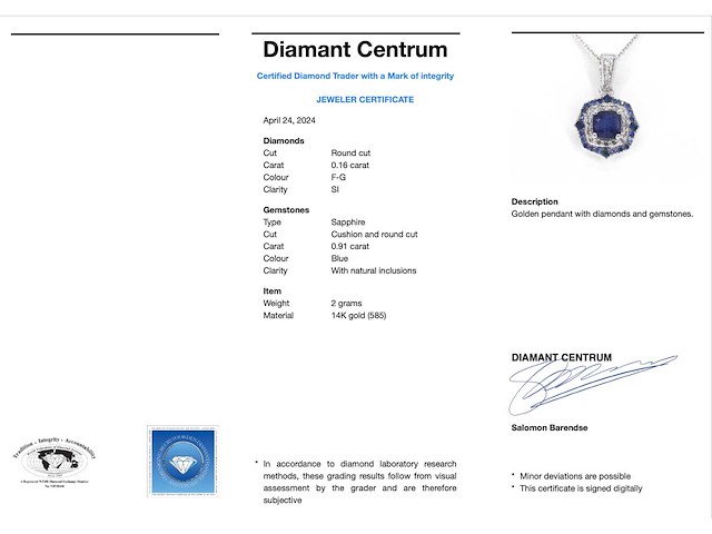 Witgouden hanger met diamanten en saffier - afbeelding 3 van  7