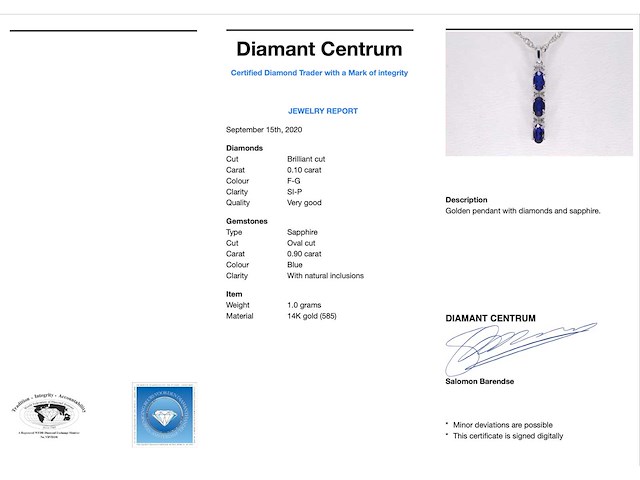 Witgouden hanger met diamanten en saffier - afbeelding 3 van  6