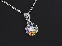 Witgouden hanger met diamanten en saffieren, excl. ketting - afbeelding 1 van  6