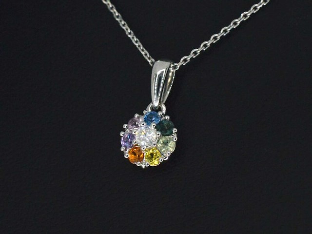 Witgouden hanger met diamanten en saffieren, excl. ketting - afbeelding 3 van  6