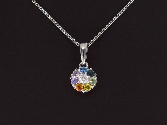 Witgouden hanger met diamanten en saffieren, excl. ketting - afbeelding 4 van  6