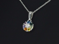 Witgouden hanger met diamanten en saffieren, excl. ketting - afbeelding 3 van  6