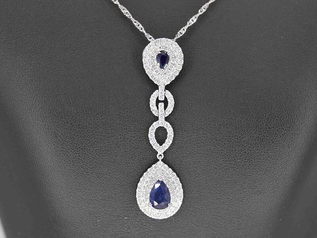 Witgouden hanger met diamanten en saffieren gezet, excl. ketting - afbeelding 1 van  6