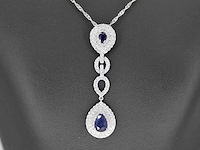 Witgouden hanger met diamanten en saffieren gezet, excl. ketting - afbeelding 1 van  4