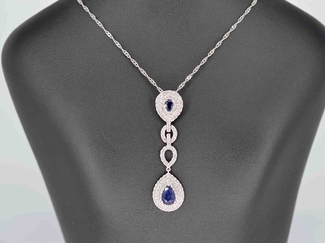 Witgouden hanger met diamanten en saffieren gezet, excl. ketting - afbeelding 2 van  4