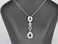Witgouden hanger met diamanten en saffieren gezet, excl. ketting - afbeelding 2 van  4
