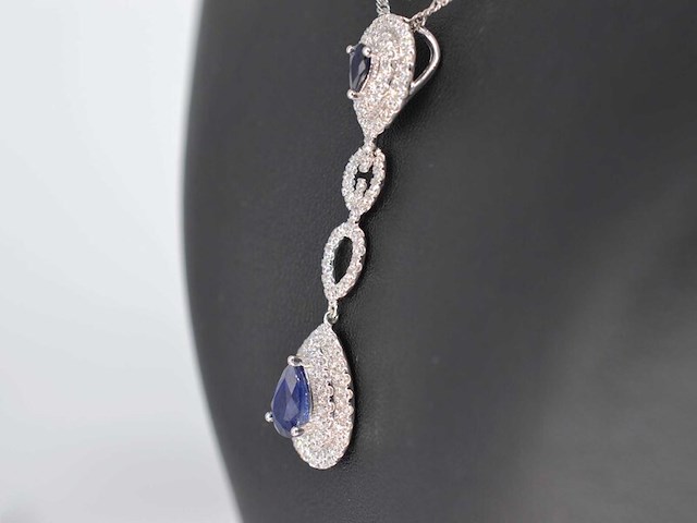 Witgouden hanger met diamanten en saffieren gezet, excl. ketting - afbeelding 3 van  4