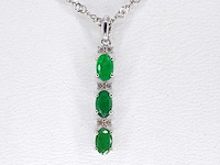 Witgouden hanger met diamanten en smaragd - afbeelding 1 van  6