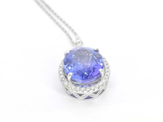 Witgouden hanger met diamanten en tanzaniet - afbeelding 11 van  12