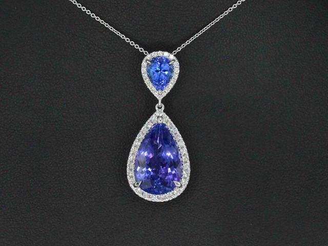 Witgouden hanger met diamanten en tanzanieten, excl. ketting - afbeelding 1 van  10