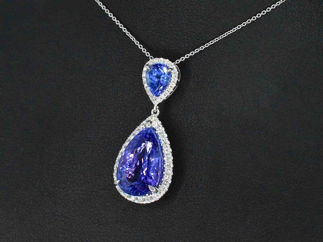 Witgouden hanger met diamanten en tanzanieten, excl. ketting - afbeelding 4 van  10