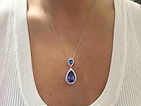 Witgouden hanger met diamanten en tanzanieten, excl. ketting - afbeelding 2 van  9