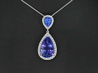 Witgouden hanger met diamanten en tanzanieten, excl. ketting - afbeelding 1 van  8