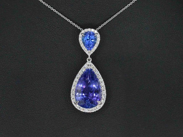 Witgouden hanger met diamanten en tanzanieten - afbeelding 1 van  9