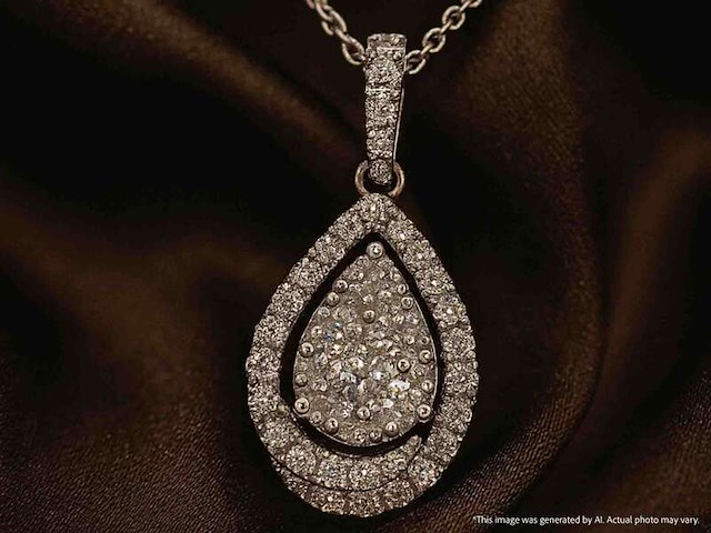 Witgouden hanger met diamanten pear shape, excl. ketting - afbeelding 1 van  10