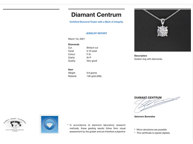 Witgouden hanger met een briljant geslepen diamant - afbeelding 3 van  7