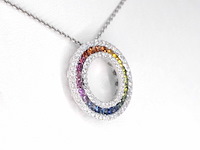 Witgouden hanger met multi colour saffieren en diamanten in een cirkel gezet, excl. ketting - afbeelding 4 van  8