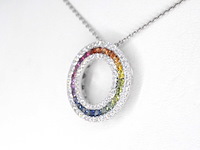 Witgouden hanger met multi colour saffieren en diamanten in een cirkel gezet, excl. ketting - afbeelding 3 van  8
