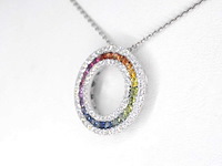 Witgouden hanger met multi colour saffieren en natuurlijke diamanten in een cirkel gezet - afbeelding 3 van  8