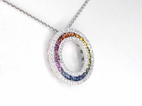 Witgouden hanger met multi colour saffieren en natuurlijke diamanten in een cirkel gezet - afbeelding 4 van  8