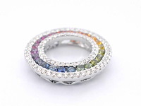 Witgouden hanger met multi colour saffieren en natuurlijke diamanten in een cirkel gezet - afbeelding 5 van  8