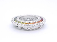 Witgouden hanger met multi colour saffieren en natuurlijke diamanten in een cirkel gezet - afbeelding 6 van  8