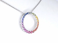 Witgouden hanger met multi colour saffieren in een cirkel gezet, excl. ketting - afbeelding 4 van  9