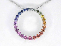 Witgouden hanger met multi colour saffieren in een cirkel gezet, excl. ketting