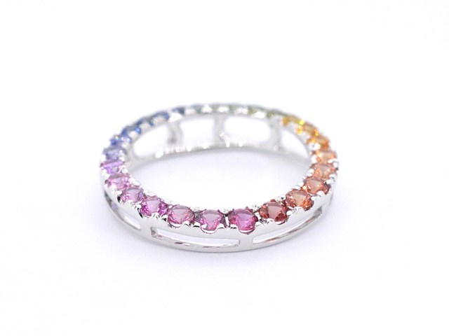 Witgouden hanger met multi colour saffieren in een cirkel gezet, excl. ketting - afbeelding 5 van  9