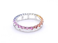 Witgouden hanger met multi colour saffieren in een cirkel gezet, excl. ketting - afbeelding 5 van  9