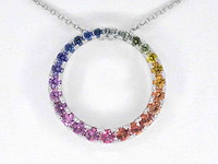 Witgouden hanger met multi colour saffieren in een cirkel gezet, excl. ketting - afbeelding 1 van  9