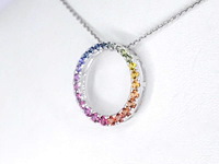 Witgouden hanger met multi colour saffieren in een cirkel gezet, excl. ketting - afbeelding 3 van  9