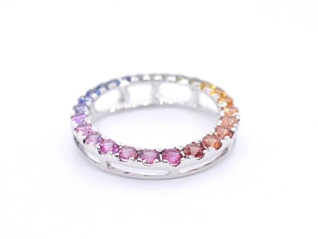 Witgouden hanger met multi colour saffieren in een cirkel gezet, excl. ketting - afbeelding 5 van  9