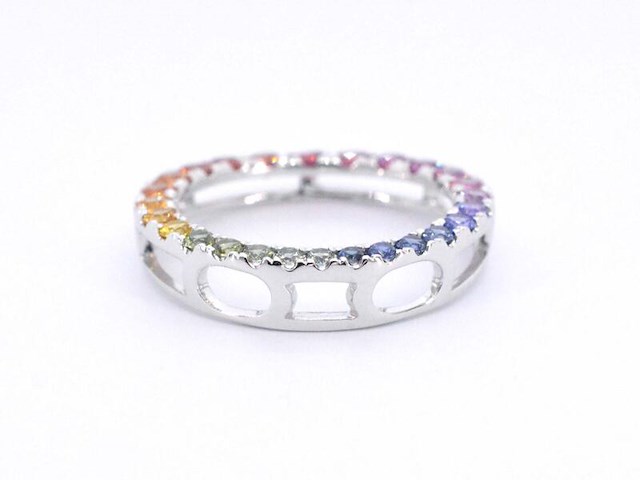 Witgouden hanger met multi colour saffieren in een cirkel gezet, excl. ketting - afbeelding 6 van  9