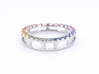 Witgouden hanger met multi colour saffieren in een cirkel gezet, excl. ketting - afbeelding 6 van  9