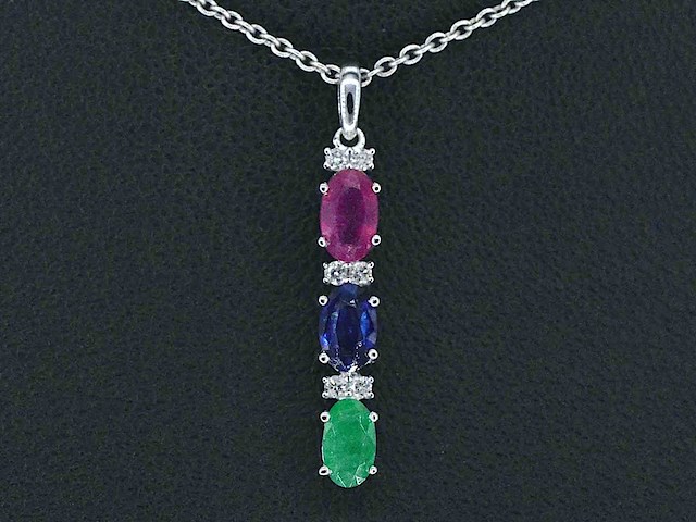 Witgouden hanger met multicolour edelstenen en diamant - afbeelding 1 van  7
