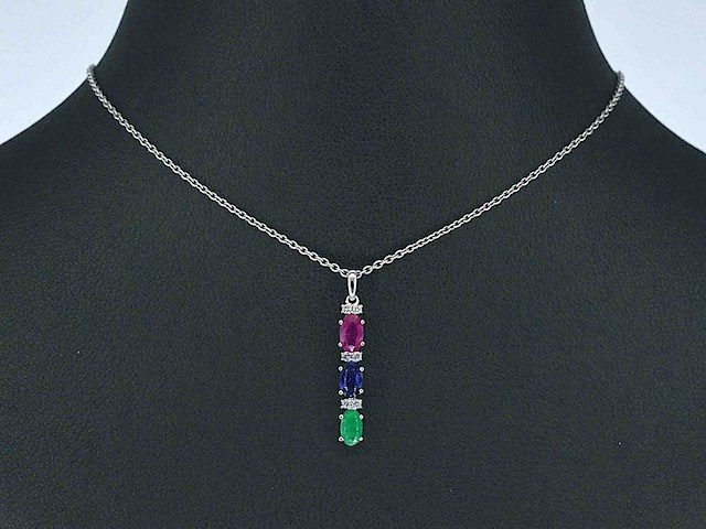 Witgouden hanger met multicolour edelstenen en diamant - afbeelding 2 van  7