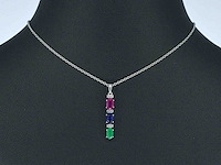 Witgouden hanger met multicolour edelstenen en diamant - afbeelding 2 van  7