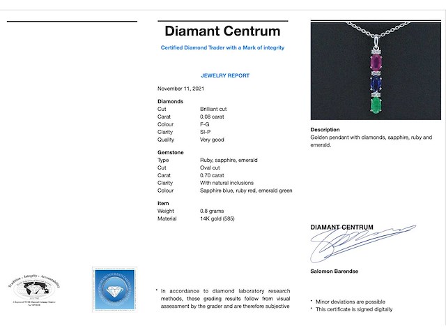 Witgouden hanger met multicolour edelstenen en diamant - afbeelding 3 van  7