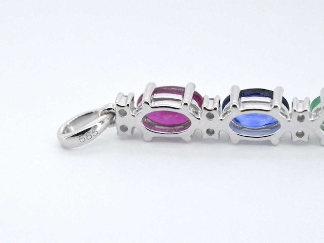 Witgouden hanger met multicolour edelstenen en diamant - afbeelding 7 van  7