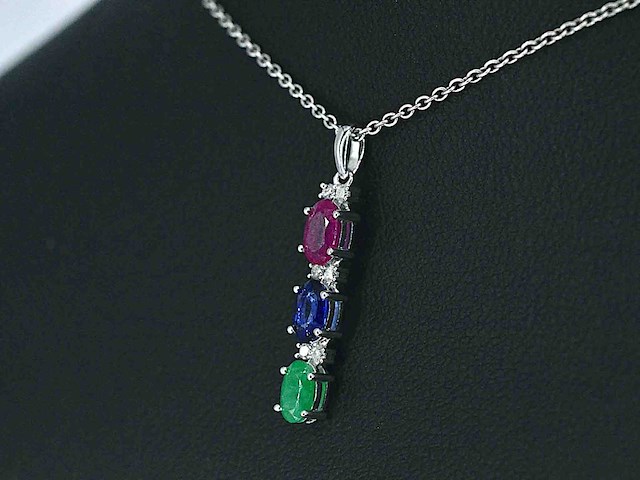 Witgouden hanger met multicolour edelstenen en diamant - afbeelding 6 van  7