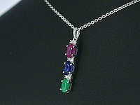 Witgouden hanger met multicolour edelstenen en diamant - afbeelding 6 van  7
