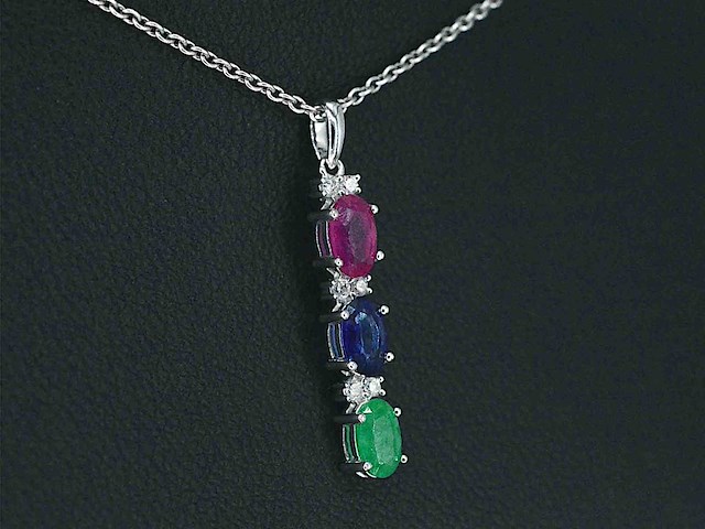 Witgouden hanger met multicolour edelstenen en diamant - afbeelding 2 van  7