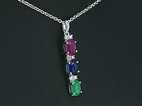 Witgouden hanger met multicolour edelstenen en diamant - afbeelding 2 van  7