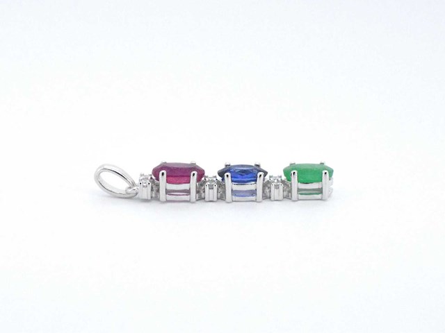Witgouden hanger met multicolour edelstenen en diamant - afbeelding 3 van  7