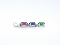 Witgouden hanger met multicolour edelstenen en diamant - afbeelding 3 van  7